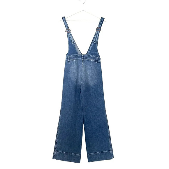 Free People Womens Wide Leg Cropped A-Line Overalls Medium Wash Size 0 - Picture 3 of 9